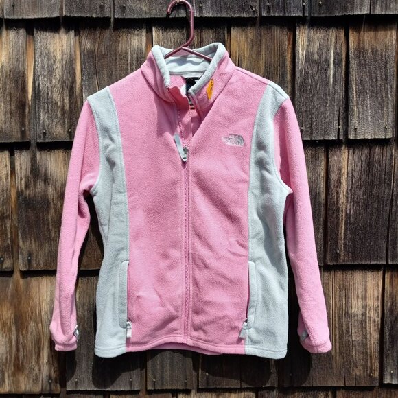 Girls North Face Pink Gray Full Zip Fleece Jacket Size‎ Youth - Picture 1 of 12